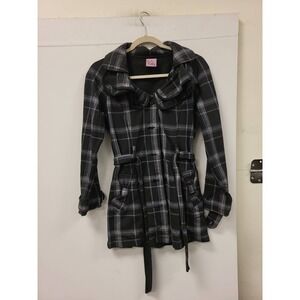 L.A. Kitty‎ Coat Womens Size S Black Plaid Jacket Outerwear Cotton Blend Fashion